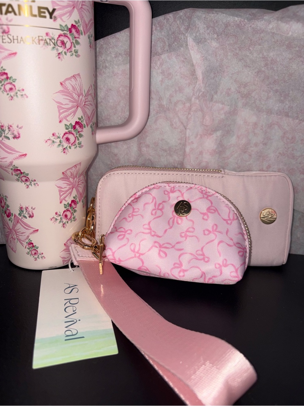Altar’d State pink coquette bows wristlet and coin pouch